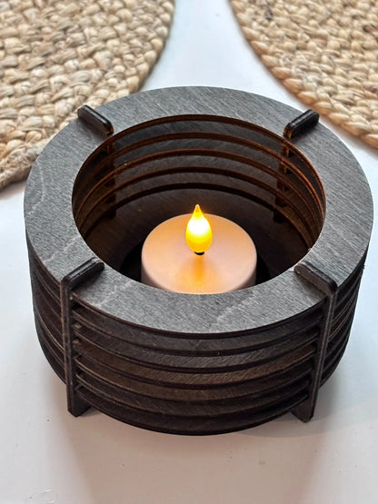 Handgjord Rund Ljuslykta i Trä med Glasinsats - Skandinavisk Design 3dprintguru.se